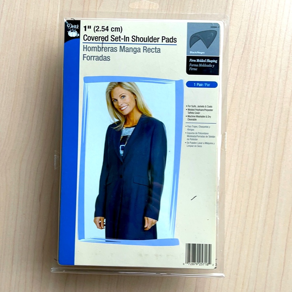 Dritz 1” thick covered set-in shoulder pads (pair of 2), black color